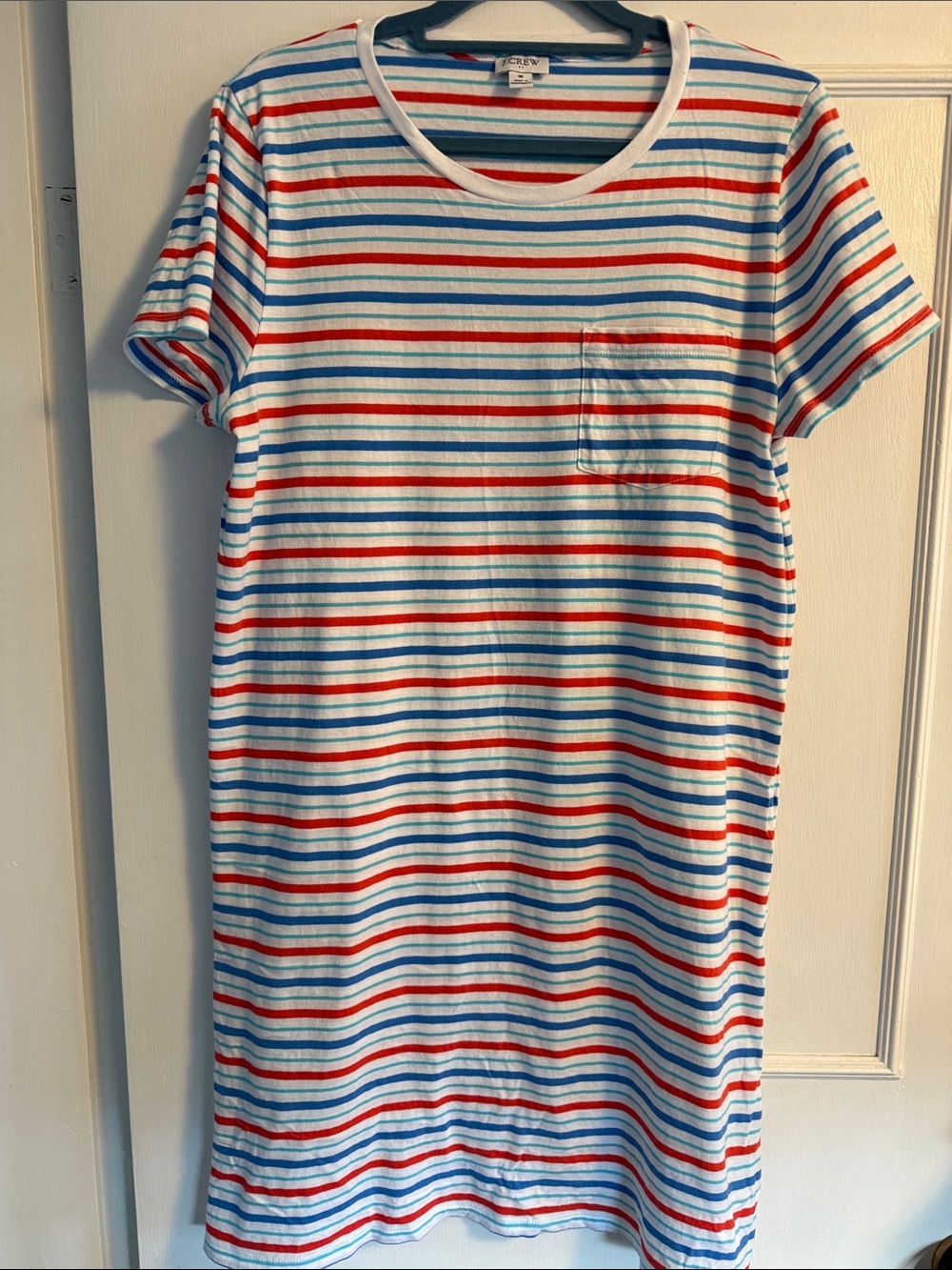 J. Crew Short-Sleeve Striped dress in White, Blue & Red